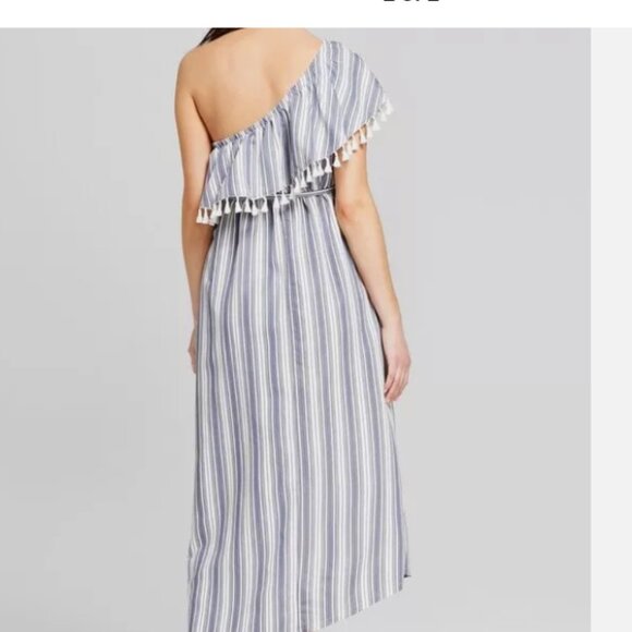Isabel Maternity | One- shoulder  ruffle  Dress size small  stripe - Picture 2 of 10